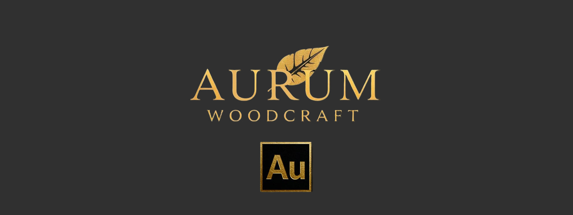 Aurum Woodcraft logo with a leaf design on a black background